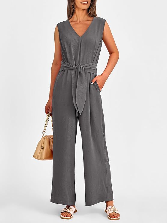 Dame Elegant Jumpsuit med indpakningsbælte og bredt ben Stilla