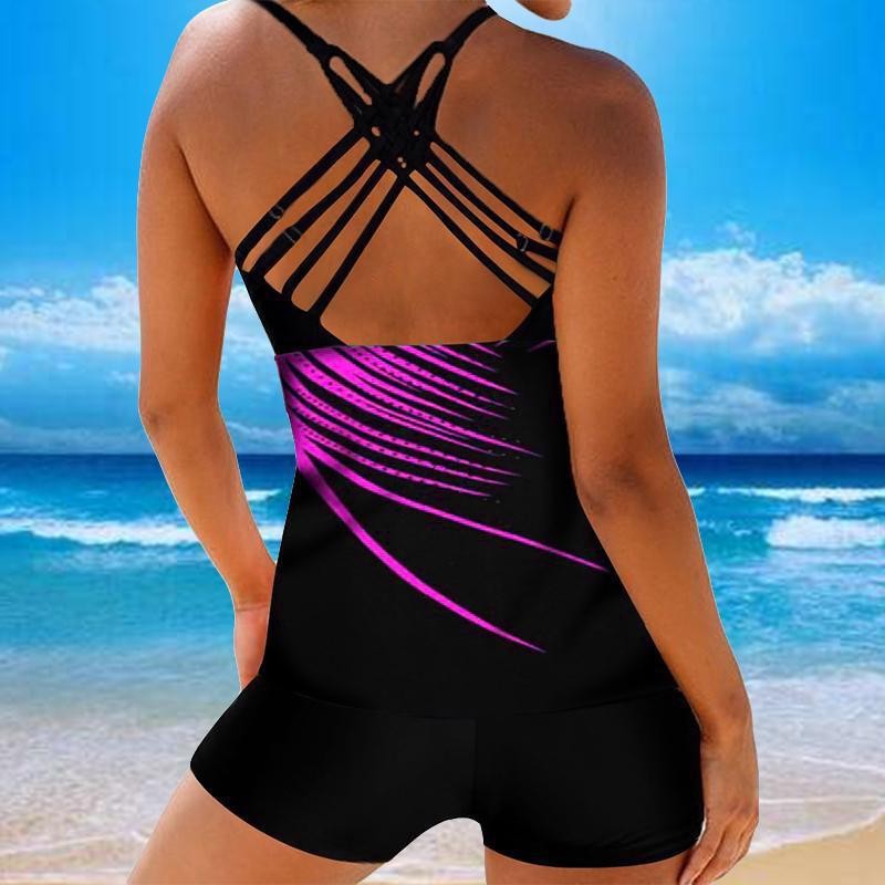 Dame Sporty Tankini-sæt med stilfuldt blomstermønster og shorts Stilla