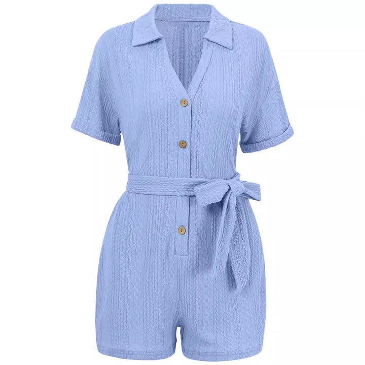 Dame afslappet jumpsuit med elegant krave og taljebælte Stilla