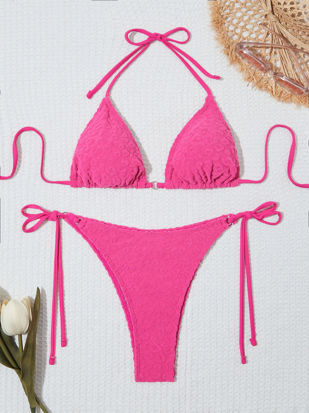 Dame Triangle Textureret Bikini Sæt Stilla