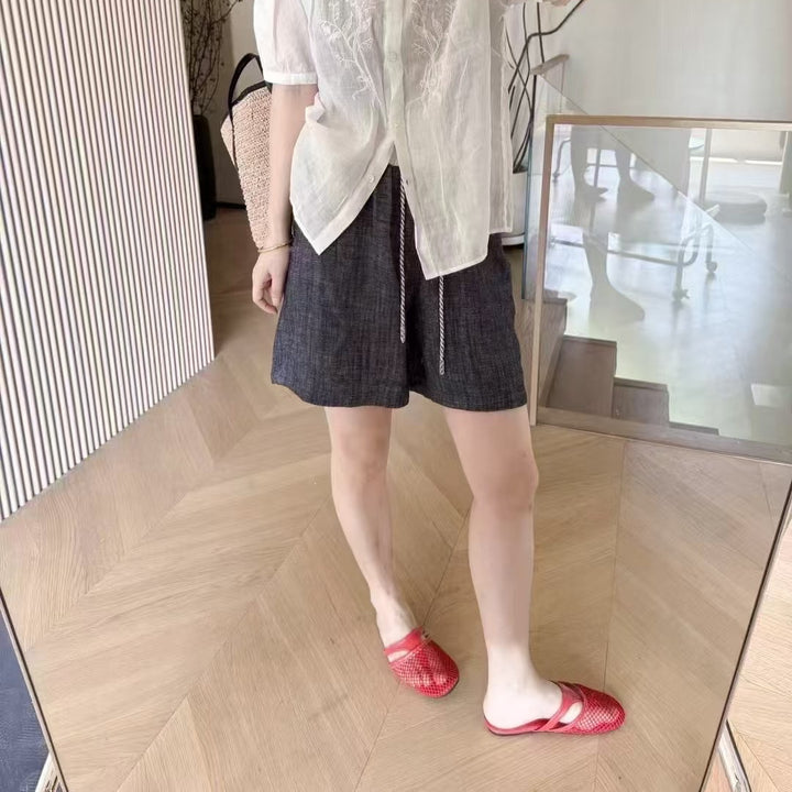 Femme Casual Højtaljede Linned-Shorts Stilla