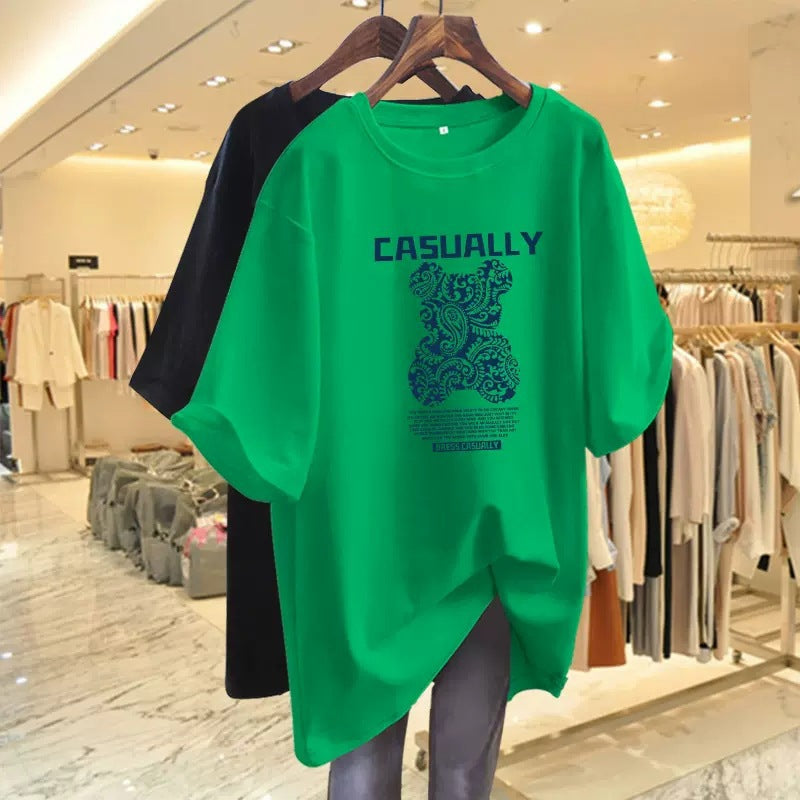 Dame T-shirt med kreativ grafisk tryk og afslappet oversized snit Stilla