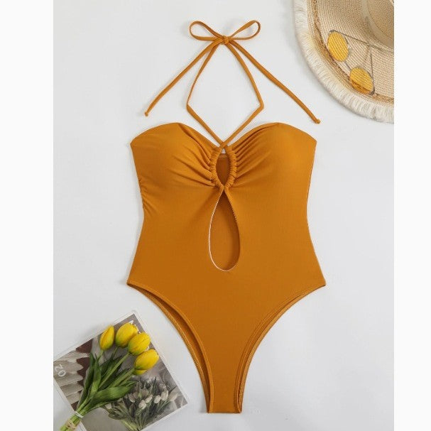 Femme High-Cut Halterneck Énslags Badedragt med Nøglehul Detail Stilla