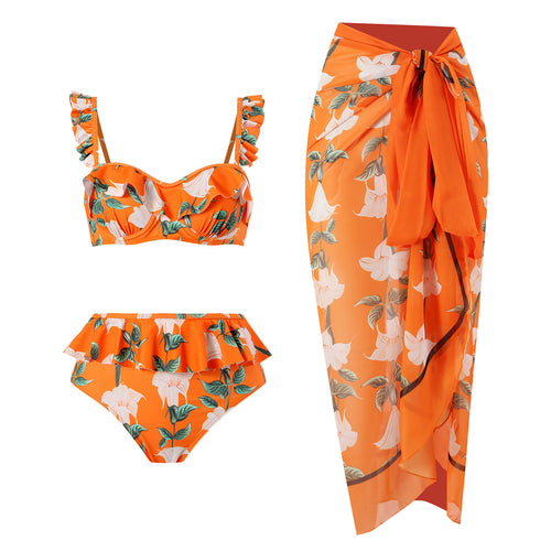 Dame bikini sæt med legende ruffles detaljer og let strand tunika Stilla