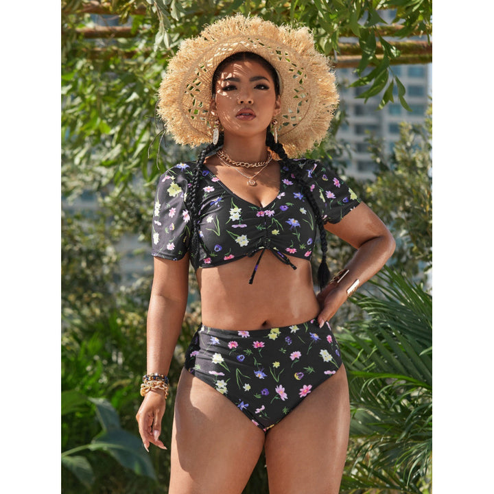 Dame Push-Up Bikini-sæt med blomstret design og forkortet top Skovae