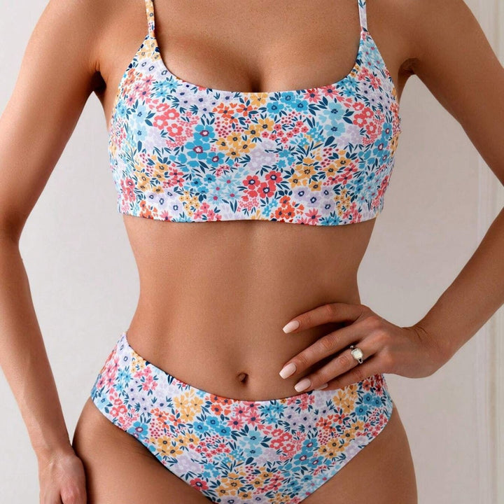 Dame Floral Print Bralette og Højtaljet-Bikini Sæt Stilla