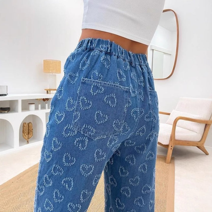 Dame brede jeans i legende hjerte-design Stilla