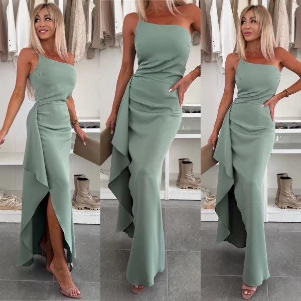 Dame Elegant aftenkjole med asymmetrisk kant Stilla