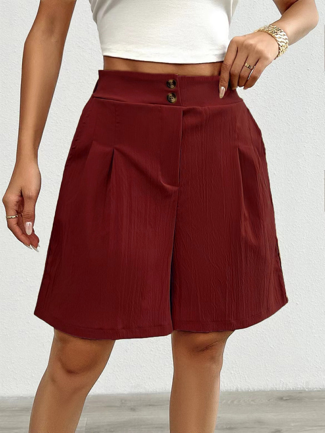 Damer casual shorts med høj talje og dekorative knapdetaljer Stilla