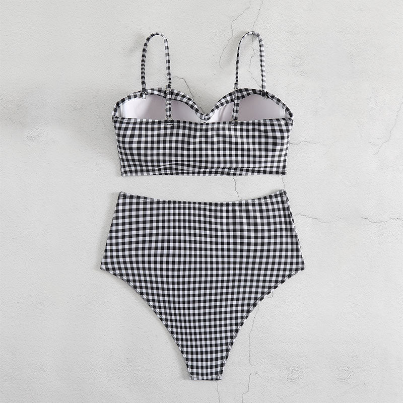 Dame bikini-sæt med elegant ternet mønster og høj talje Stilla