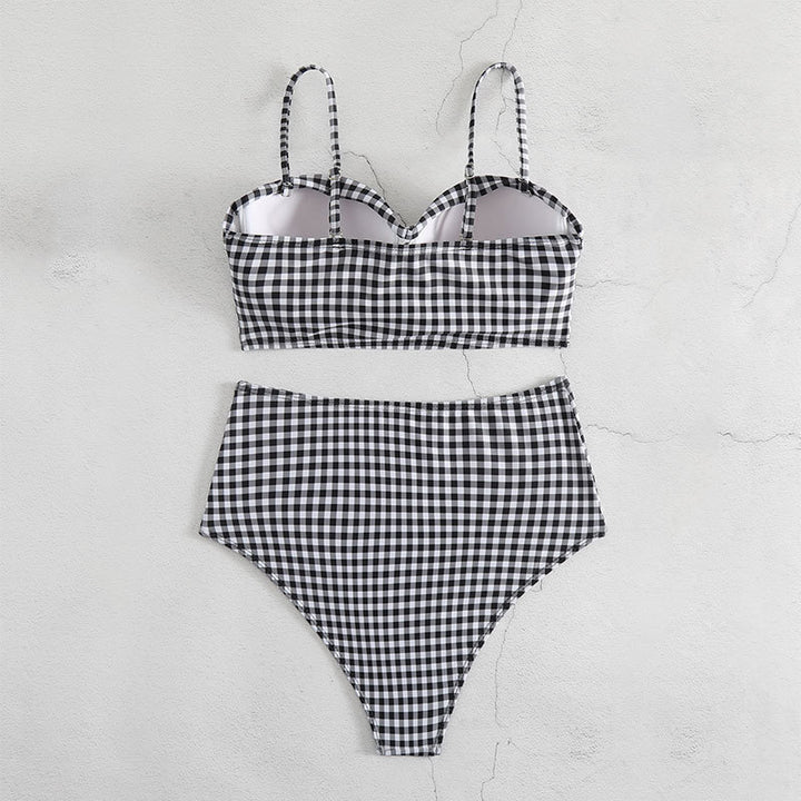 Dame bikini-sæt med elegant ternet mønster og høj talje Stilla