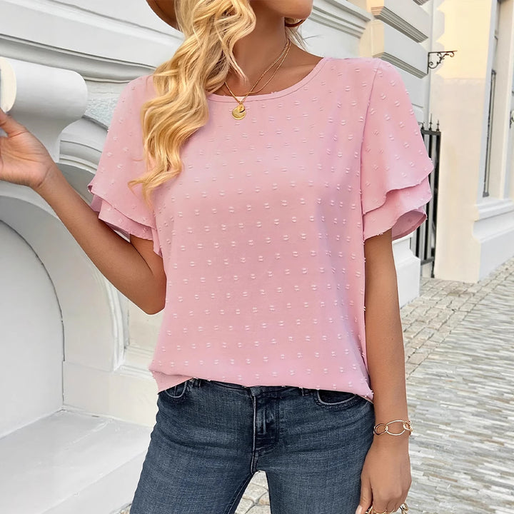 Dame Blusenshirt med luftige volantærmer og elegant struktur Stilla
