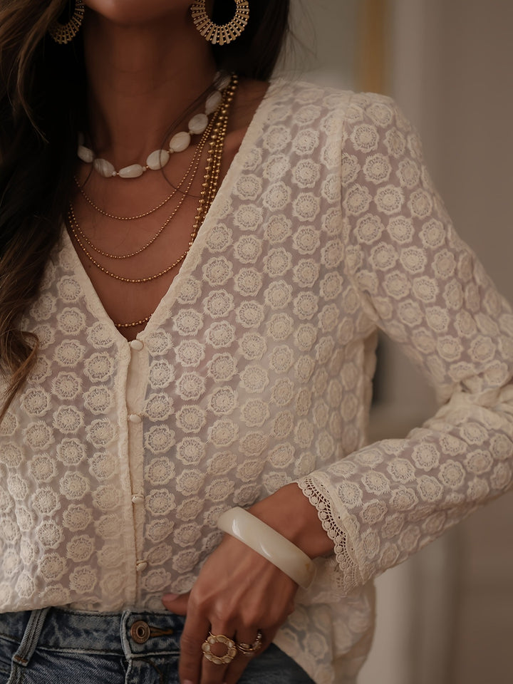 Femme Gennemsigtig Spids Knapliste Bluse Stilla