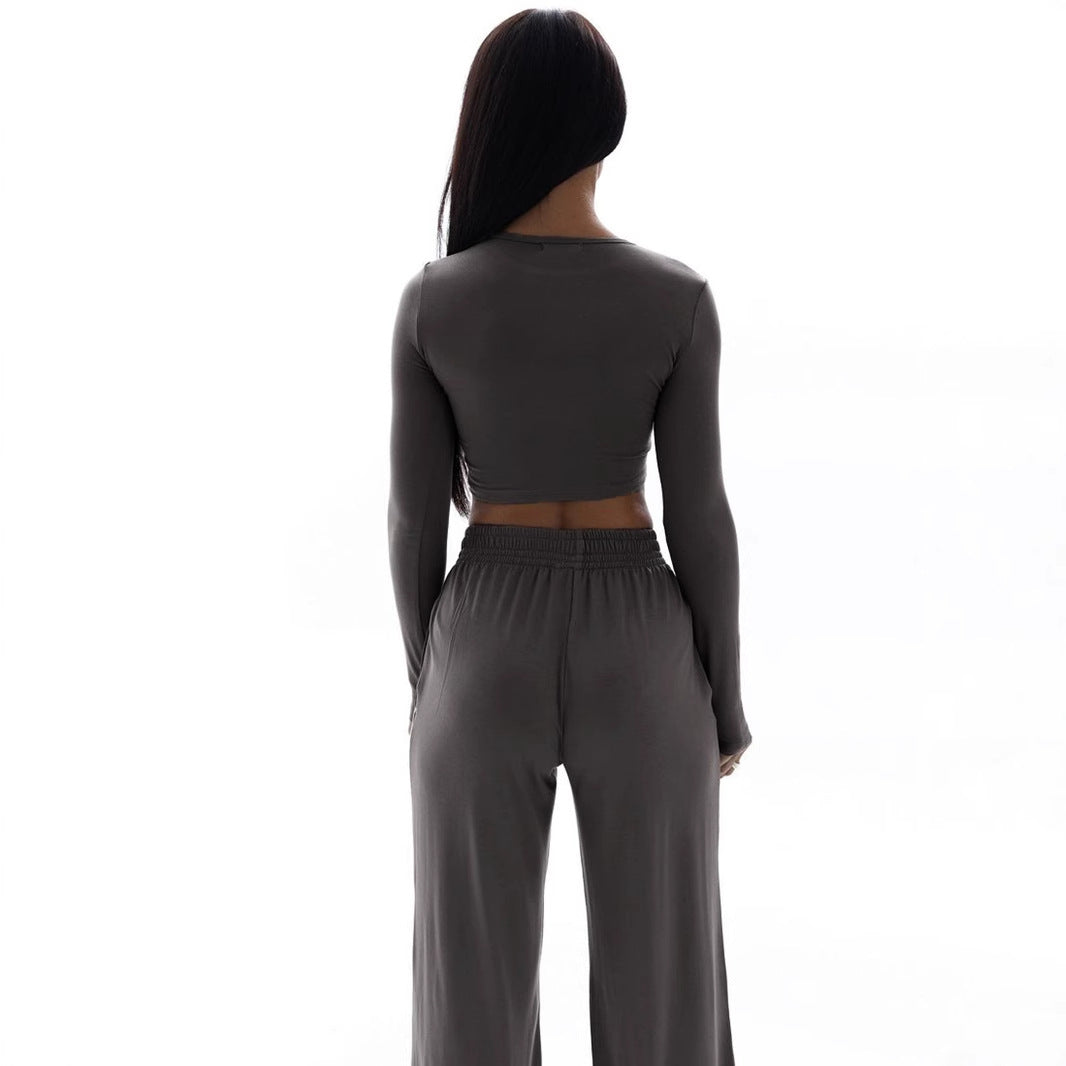 Dame Elegant To-delt Sæt med cropped top og brede bukser Skovae