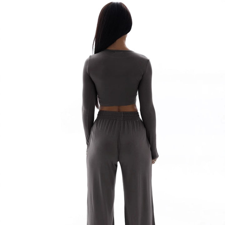 Dame Elegant To-delt Sæt med cropped top og brede bukser Skovae