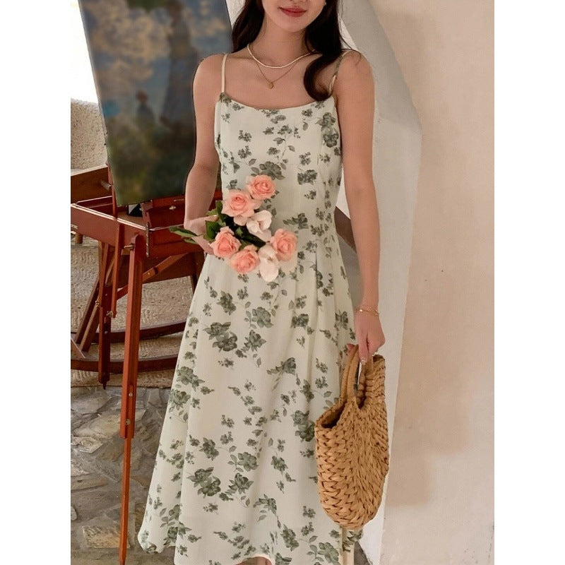 Dame blomsterprint A-linie midi kjole Stilla