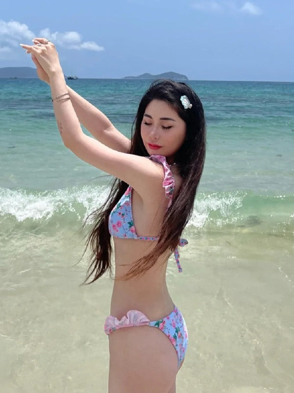 Dame Volants Floral Trekant Bikini Sæt Stilla