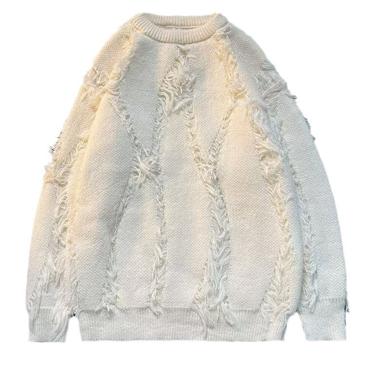 Dame hyggelig strikpullover med trendy frynser og unikke strikdetaljer Stilla