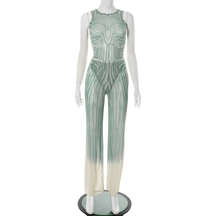 Dame Elegant Jumpsuit med grafisk design og bredt ben Stilla