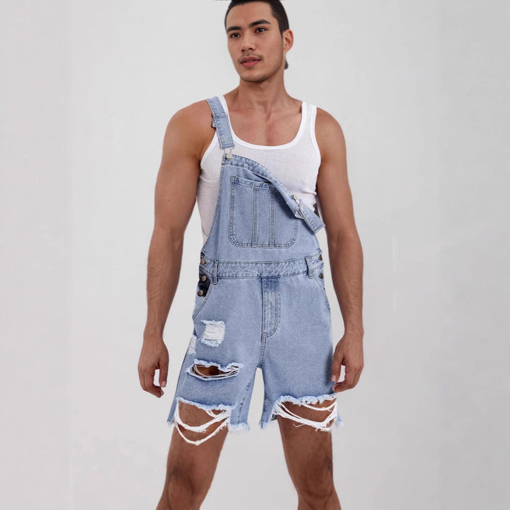 Herre Latzshorts i afslappet destroyed-stil med funktionelle lommer og stilfulde huller Stilla