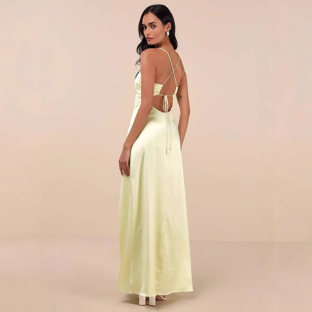 Dame Elegant Maxikjole med asymmetrisk kant og modisk split Stilla