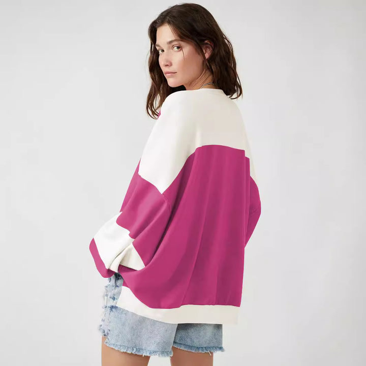 Dame afslappet sweatshirt med løst snit og elegante blokstriber Stilla