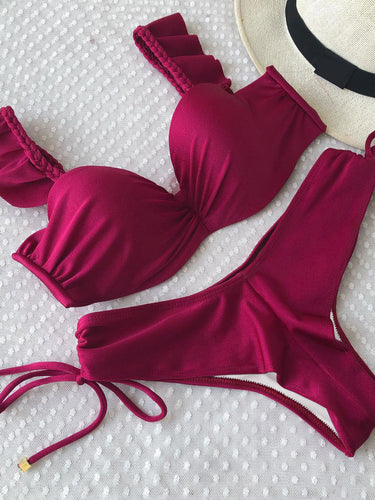 Dame Bikini-sæt med raffinerede flæse detaljer og høj talje snit Stilla