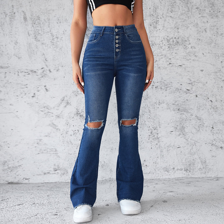 Dame Flared Jeans med høj talje og stilfulde rifte-detaljer Stilla