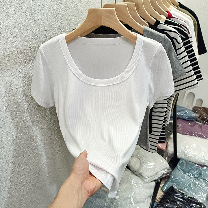 Femme Kortærmet Rib-Basic-T-Shirt Stilla