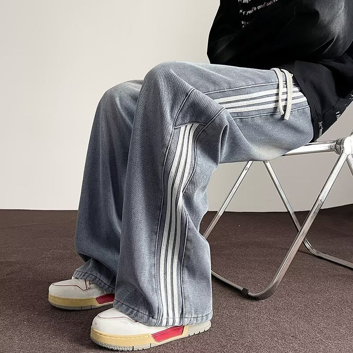Herrer bred Denim-bukser med strukturerede sømme og åndbar pasform Stilla