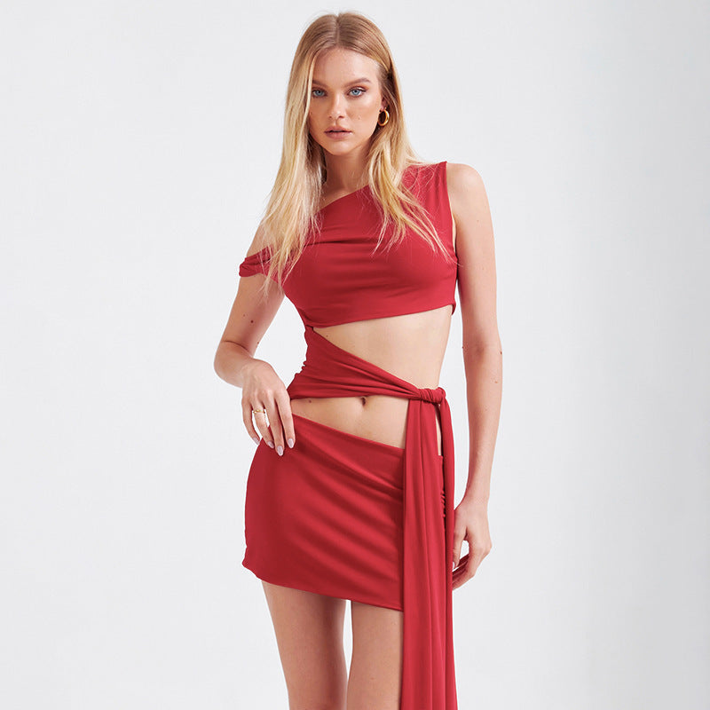 Dame Trendy Cut-Out Kjole med asymmetrisk Design Stilla