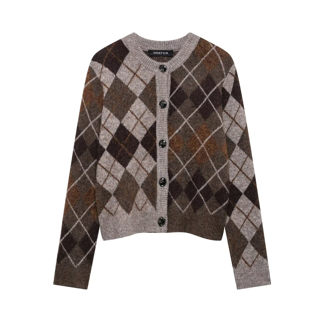 Femme Argyle-mønster strikcardigan Stilla