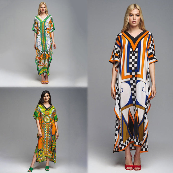 Dame Kaftan med kunstnerisk mønster og frisk design Stilla