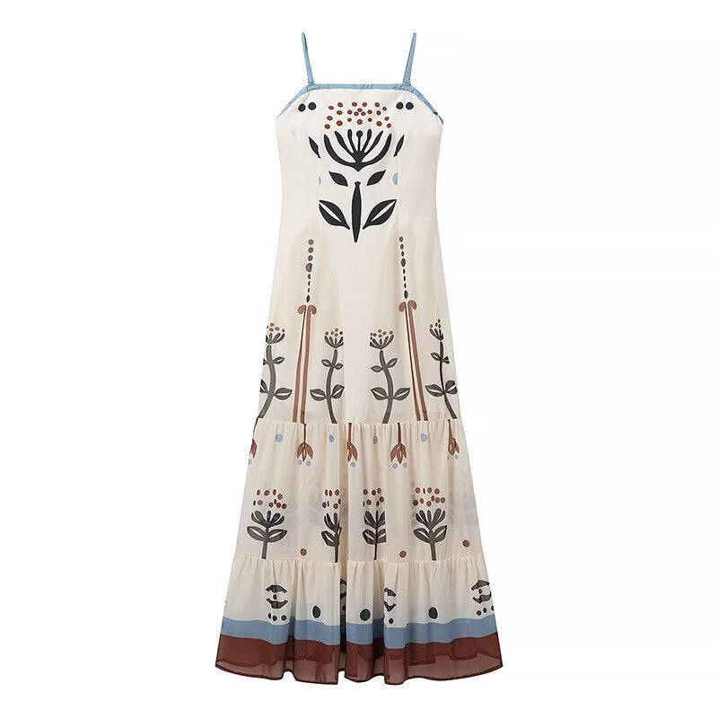 Dame Maxi Kjole med blomstertryksdesign og legende flæse stil