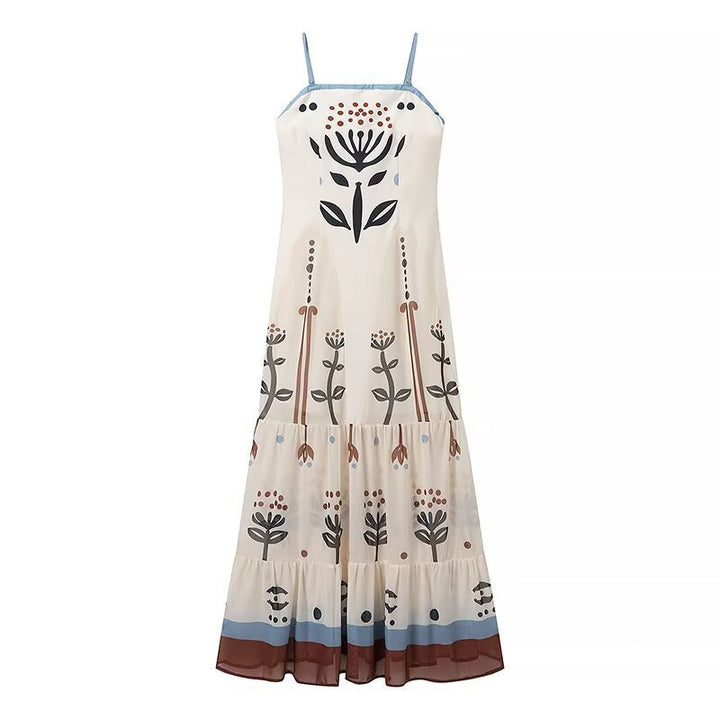 Dame Maxi Kjole med blomstertryksdesign og legende flæse stil
