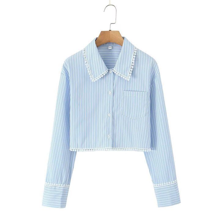 Kvindernes cropped bluse med elegante blonder detaljer Stilla
