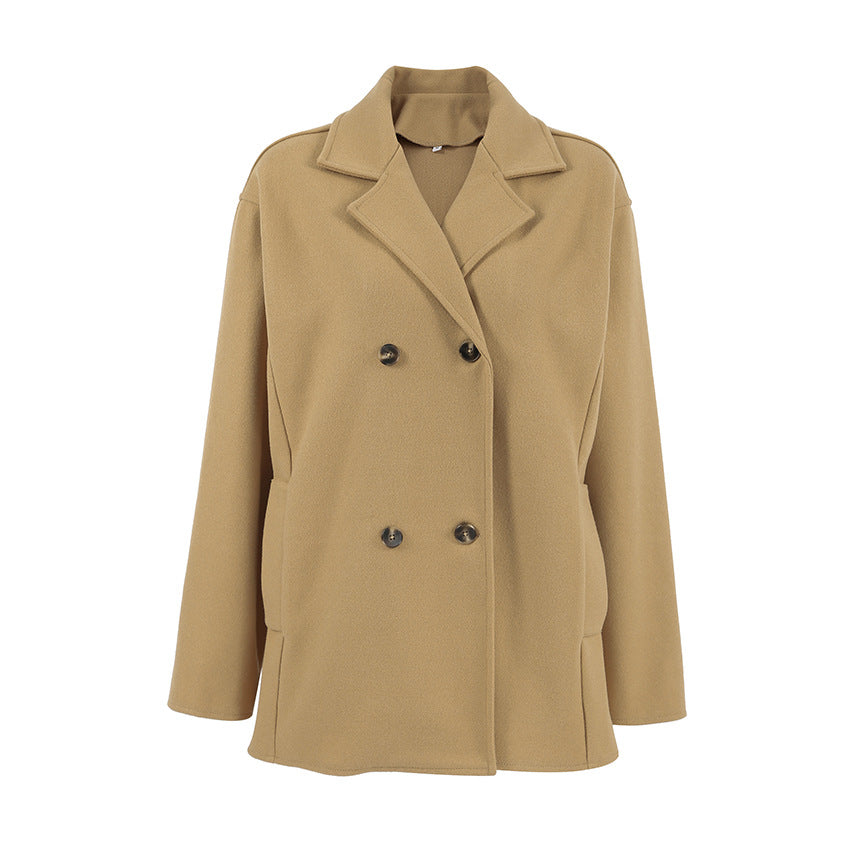 Dame Elegant Oversized Uldjakke med dobbelt knaplukning og praktiske lommer Stilla
