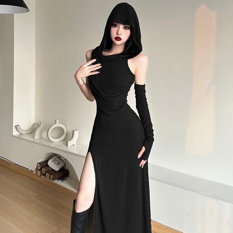 Dame elegant maxikjole med unikt hætte-design og raffinerede cut-outs Stilla