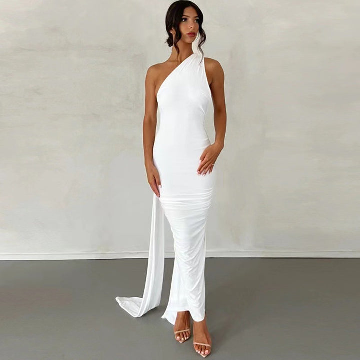 Dame elegant wrap kjoler med asymmetrisk kant og tætsiddende snit Skovae