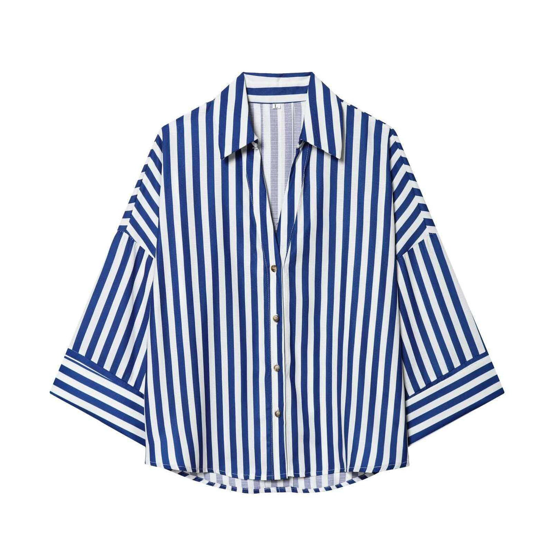 Kvinders moderne stribet bluse skjorte med oversized snit Stilla