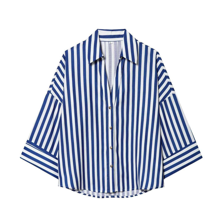 Kvinders moderne stribet bluse skjorte med oversized snit Stilla