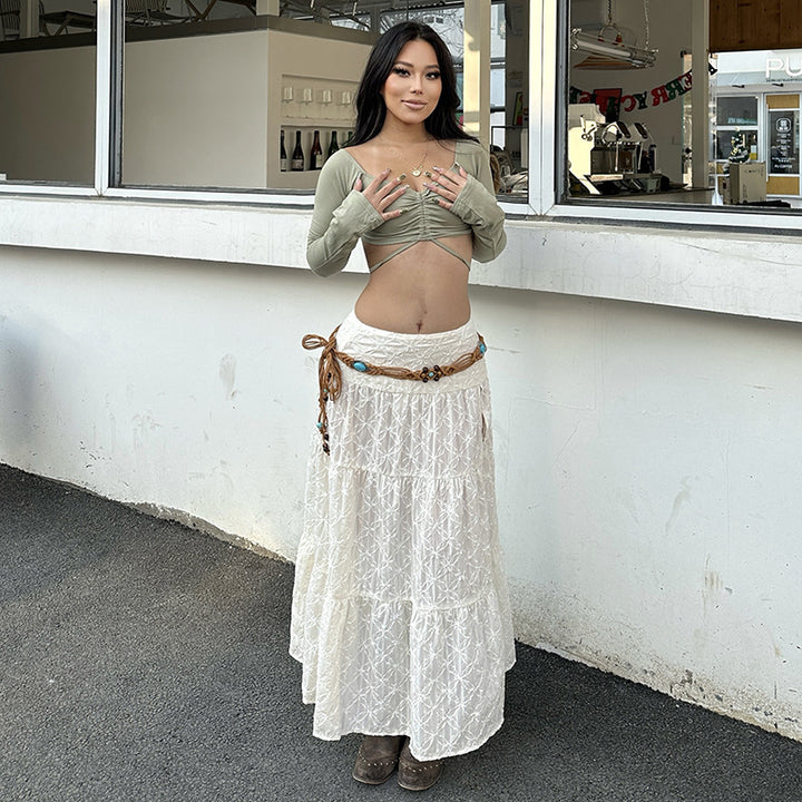 Damen eleganter Spitzen-Midirock mit asymmetrischem Schnitt Skovae
