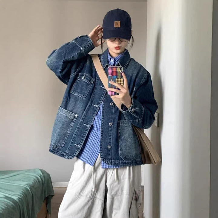 Kvinders mode denimjakke med store lommer Stilla