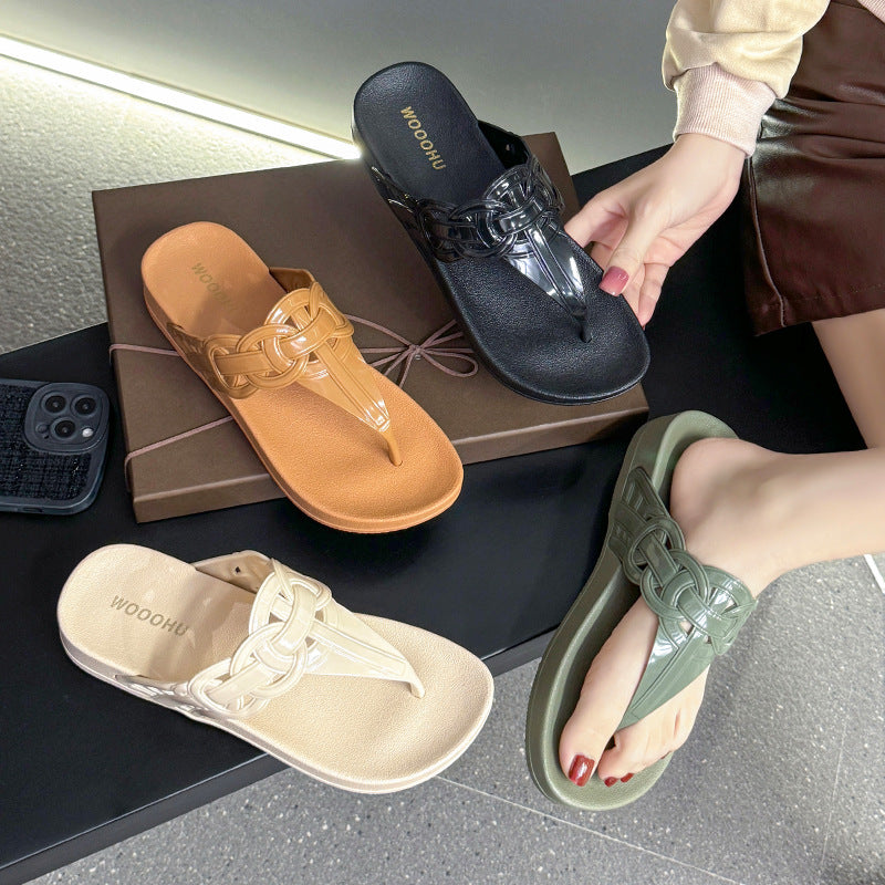 Dame Fashion Flip-Flops med snoet kæde dekoration Stilla