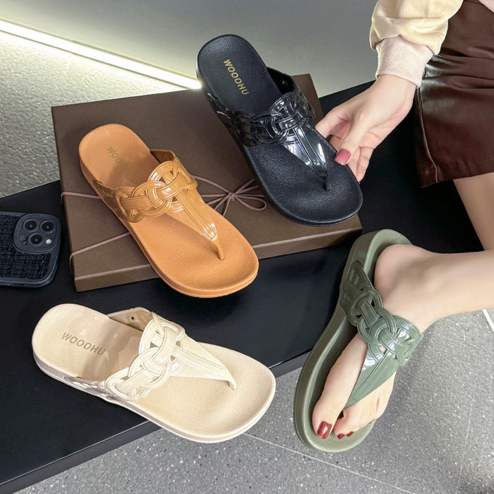 Dame Fashion Flip-Flops med snoet kæde dekoration Stilla