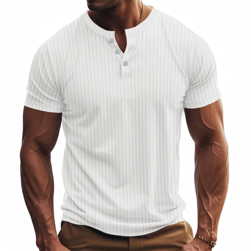 Herren kortærmet Henley T-shirt med struktureret ribdesign og fashionable knapdetaljer Stilla