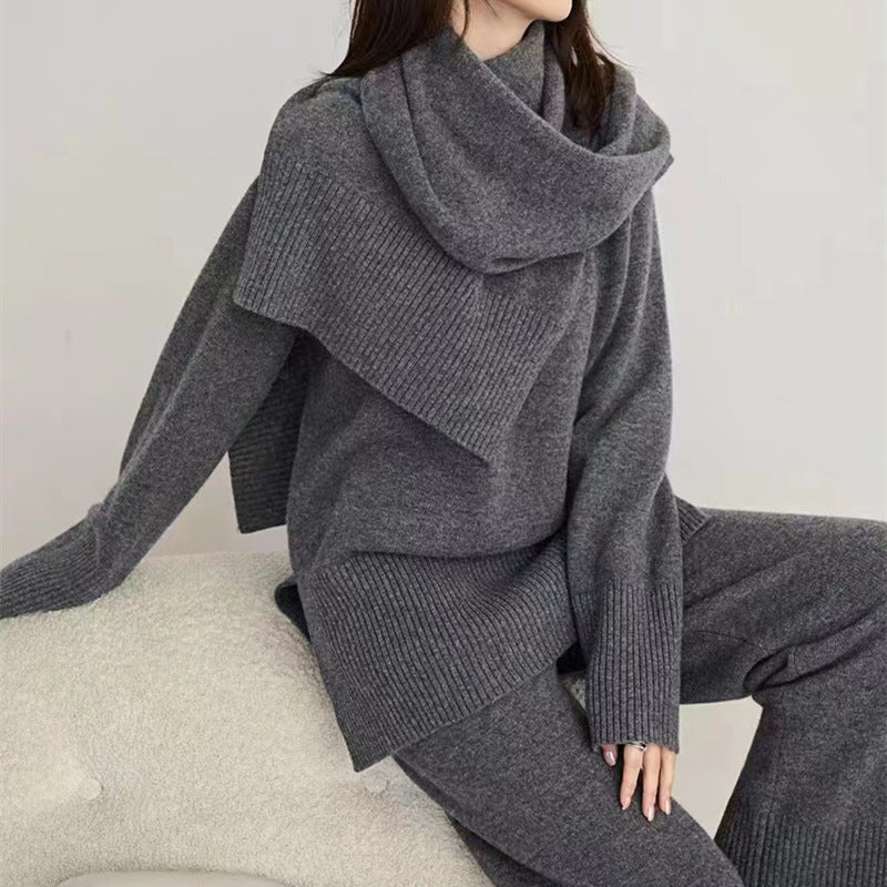 Femme Cozy Knit Pullover og Bredt Bukse Sæt Stilla
