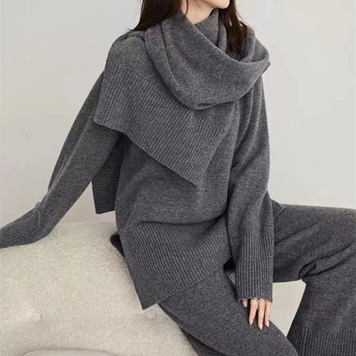 Femme Cozy Knit Pullover og Bredt Bukse Sæt Stilla