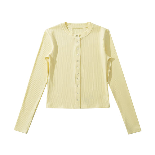 Femme Langærmet-Button-Up-Ribb-Top Stilla