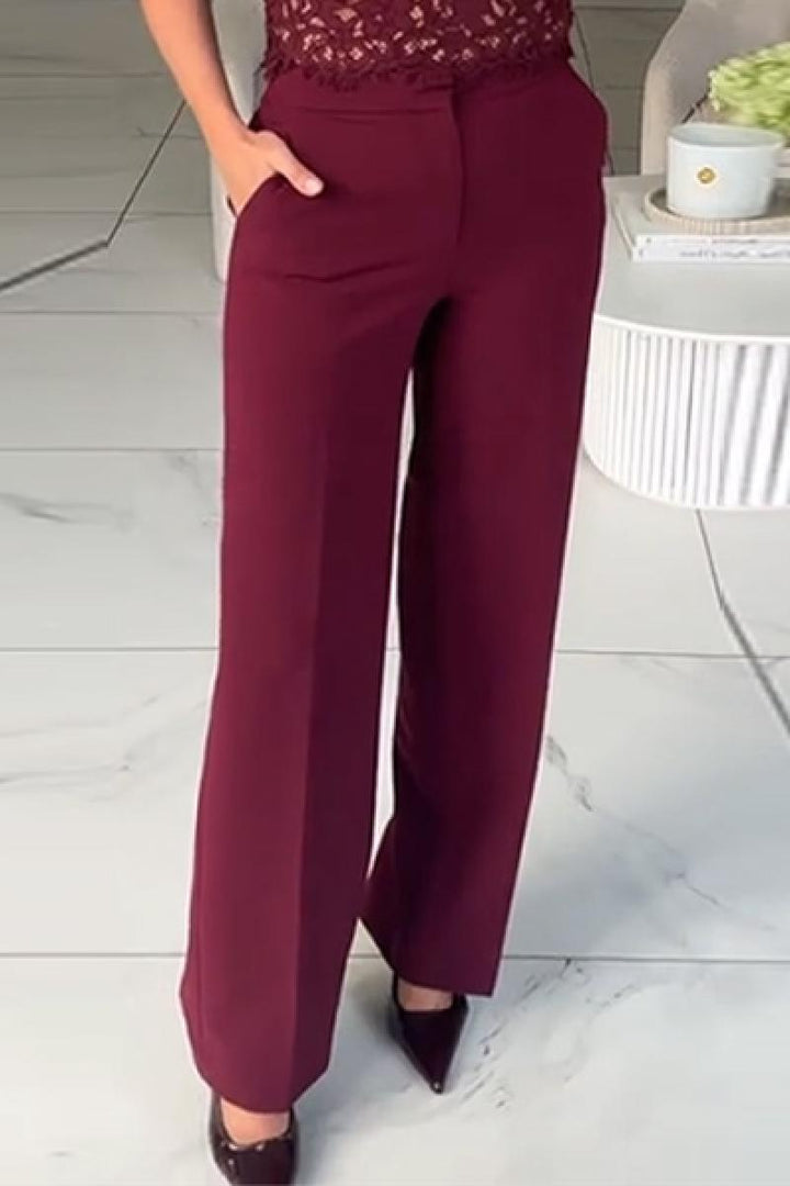 Dame elegant bred jakke sæt bukser med sidelommer og høj talje Skovae